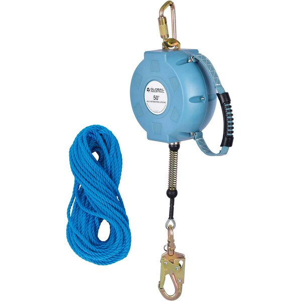 50ftL Contractor Self Retracting Lifeline, Galvanized Cable